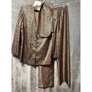 James Clarke Vintage Animal Print Pantsuit Jacket Pants Scarf Set Size 8